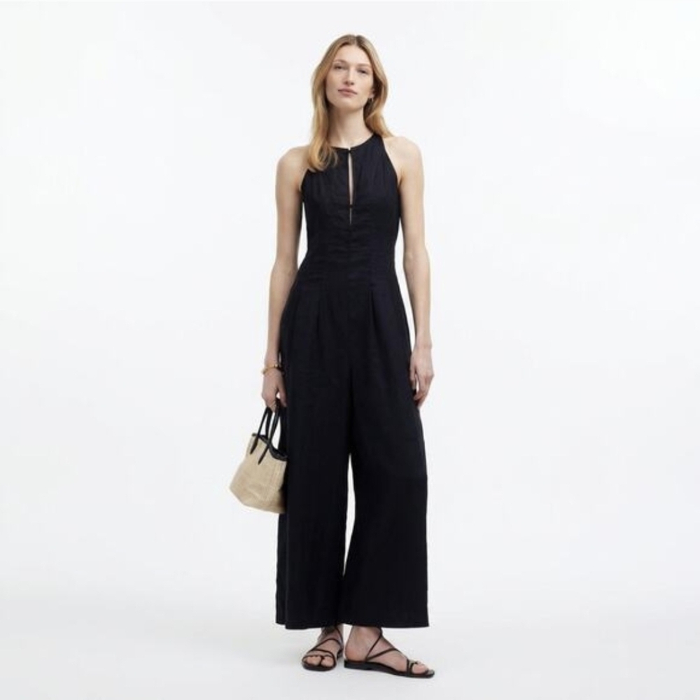 NWT Madewell Seamed Wide-Leg Sleeveless Linen Jumpsuit Black - 8 - Picture 9 of 12